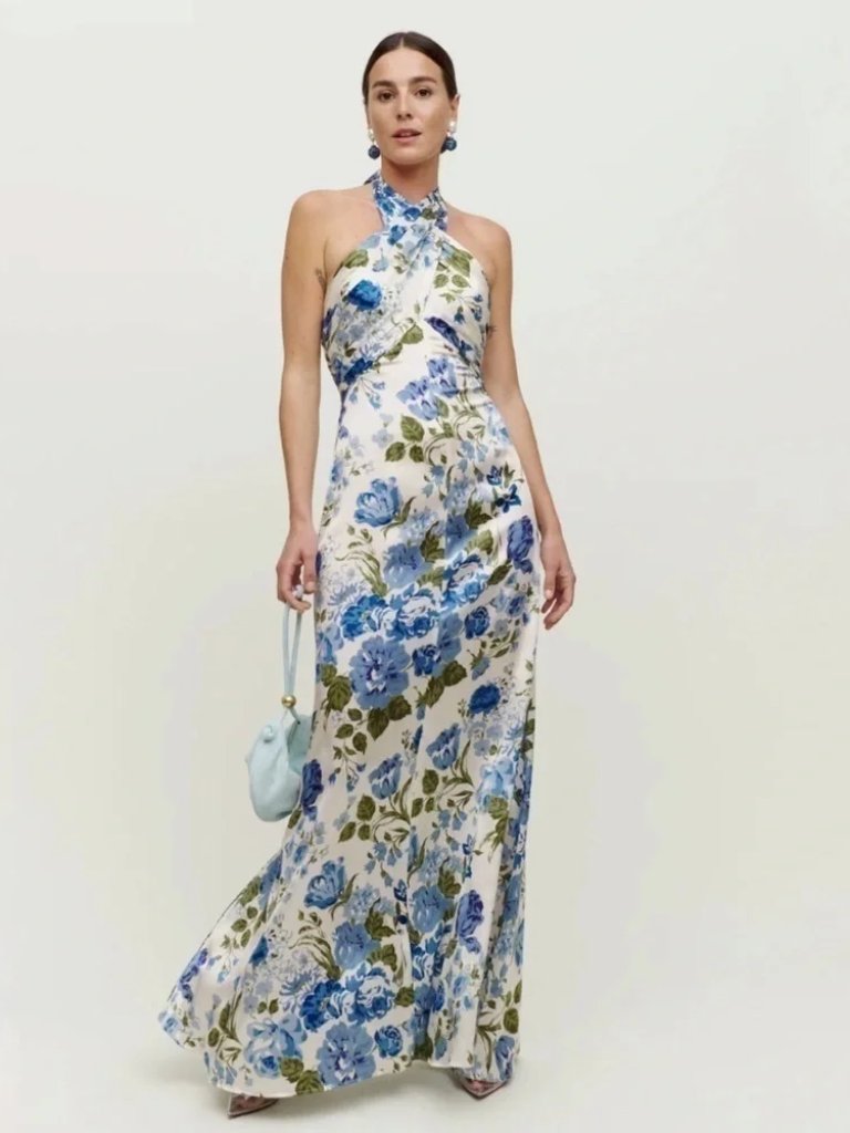 Nwt Reformation Veria Silk Dress Lucca Blue Size O